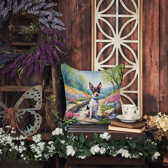 Caroline's Treasures Rat Terrier Spring Path Throw Pillow Machine Washable, Indoor Outdoor Decorative Pillow for Couch, Bed or Patio, 18Hx18W