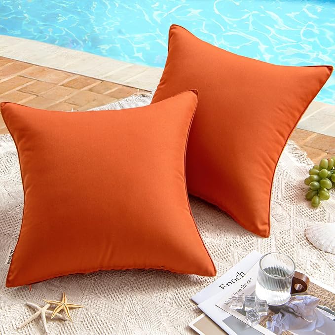 MIULEE Decorative Outdoor Waterproof Pillow Covers 18x18 Burnt Brick | Decorative Patio Furniture,Pack of 2,Accent Square Soild Throw Pillow Covers,Summer Garden Tent Couch Sofa