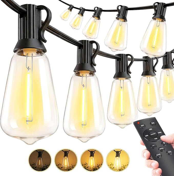 MGVIH Outdoor String Led Patio Lights - 200Ft 60M Outside Waterproof Light with Remote Dimmable ST38 Shatterproof Bulb Hanging Outdoor Electric Lighting for Backyard Yard Gazebo Porch Party