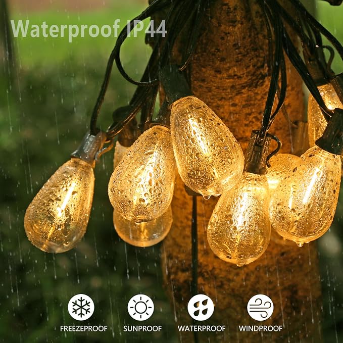 50FT S14 E12 Outdoor String Lights Waterproof Patio 12+1 (1 Spare) bulbs | Outside Hanging Shatterproof S14 E12 LED Light Bulb for Parties Porch Garden Fences Backyard Outdoor Indoor