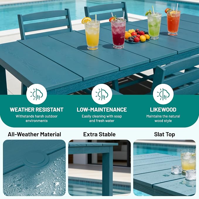 PLUUV Patio Dining Chairs Set of 2, HDPE Armless Patio Chairs with 350 lbs Weight Capacity, All-Weather Outdoor Dining Chairs for Backyard, Garden, Deck, Wood-Like Texture, Navy Blue