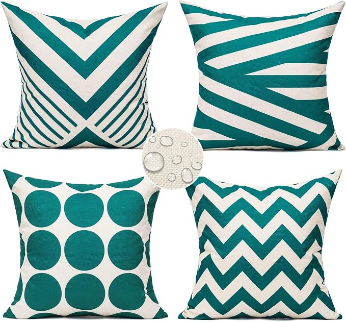 All Smiles Turquoise Teal Couch Accent Throw Pillows Cases Cushion Covers 16×16 Set of 4 Outdoor for Sofa Patio,Modern Décor