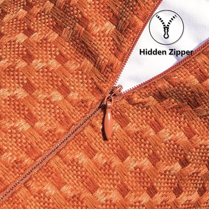 Kevin Textile Outdoor Waterproof 18"x18" Pillow Covers 2 Pack, Burnt Orange | Water Resistant Weaving Faux Linen Texture Throw Pillow Covers, Outside Decorative Pillowcases for Garden Patio Balcony Couch