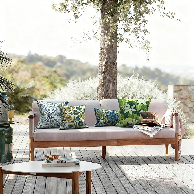 LVTXIII 2 Pack Outdoor Pillows 18x18 Inch, Square Throw Pillows with Inserts, Decorative Water-Repellent Pillow Cushions for Patio Furniture and Garden Sofa, Coastal Medallion