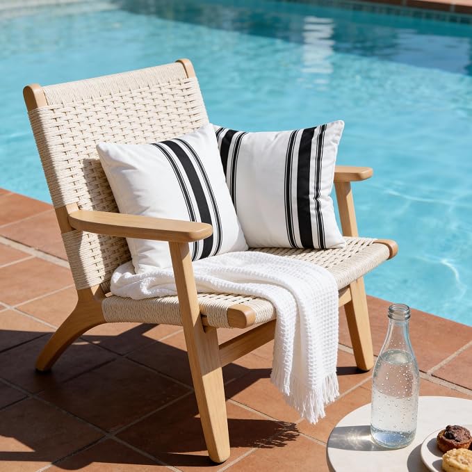 4 Pack Outdoor Waterproof Throw Pillow Covers 18x18 Inch | Black and White Stripe Geometric Decorative Throw Pillow Cover, Modern Outdoor Cushion Cases for Patio Garden Porch Sofa