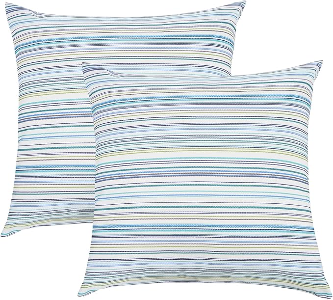 FUNHOME Outdoor Throw Pillows 18x18 inch,Decorative Throw Pillow with Insert Set of 2,Water Resistant Pillow for Patio Furniture Sofa Couch Chair(Blue Stripe)
