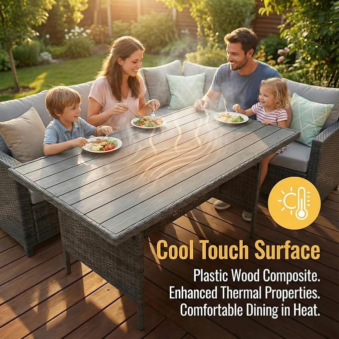 Wisteria Lane 7 Piece Patio Furniture Set, High Curved Back Wicker Outdoor Dining Set, All Weather Patio Sectional, Outdoor Furniture Patio Conversation Set with Ottoman, Grey