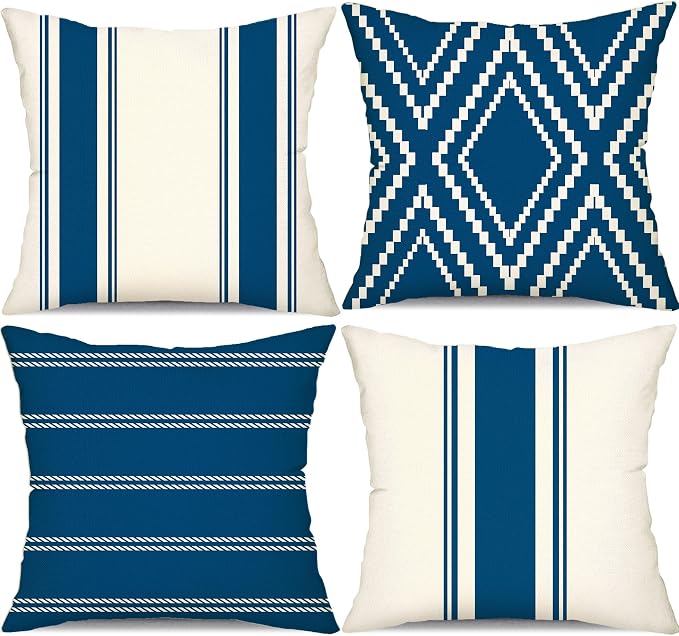 DFXSZ Outdoor Blue Waterproof Geometry Pillow Covers 18x18 Set of 4 | Spring Summer Waterproof Modern Throw Pillowcases（No Inserts） Outdoor Decor for Patio Funiture Garden Polyester Covers