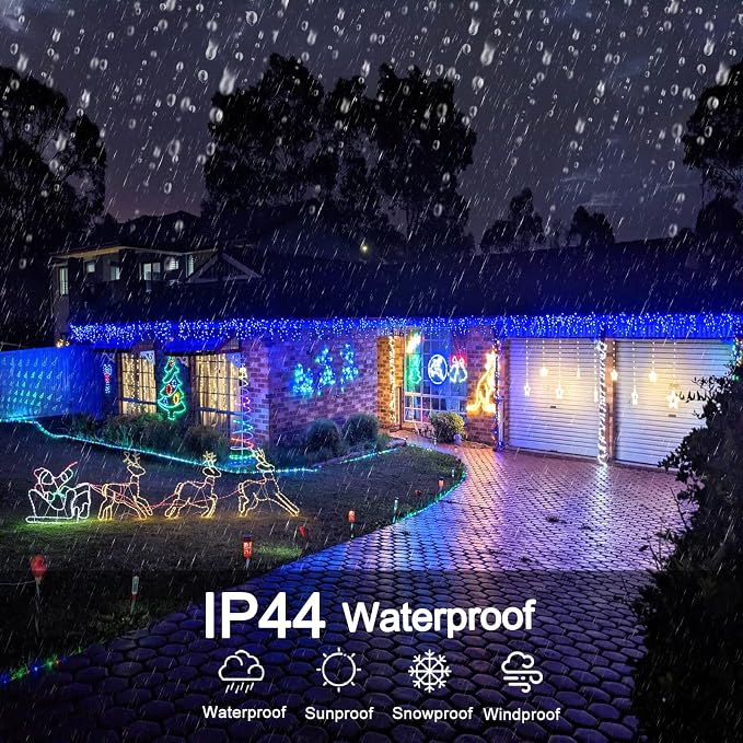 99ft Blue Christmas Lights Outdoor, 1216 LED Icicle Lights for Outside House with Clear Wire 8 Modes Timer, Plug in Waterproof for Home Holiday Eaves Yard Party Tree Room Wall Indoor Decoration