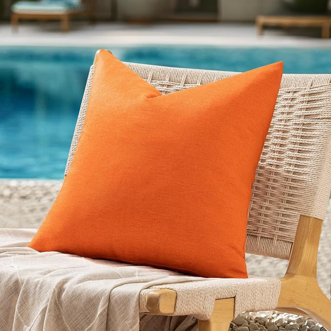ANRODUO Outdoor Waterproof Pillow Covers for Patio Orange 18x18 Pack of 2 | Outdoor Pillow Covers for Patio Furniture, Decorative Linen Cushion Sham, Outside Square Pillowcase for Garden Balcony Decor