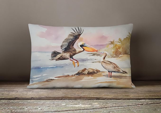Caroline's Treasures DAC2854PW1216 Pelican Throw Pillow Machine Washable, Indoor Outdoor Decorative Pillow for Couch, Bed or Patio, 12HX16W