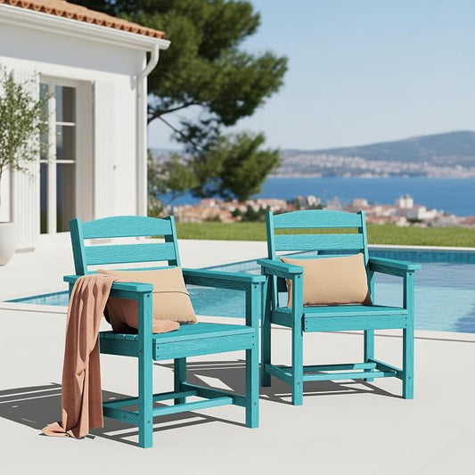KINGYES All Weather Outdoor Dining Chairs Set of 2, HDPE Oversized Patio Chairs, Aruba Blue