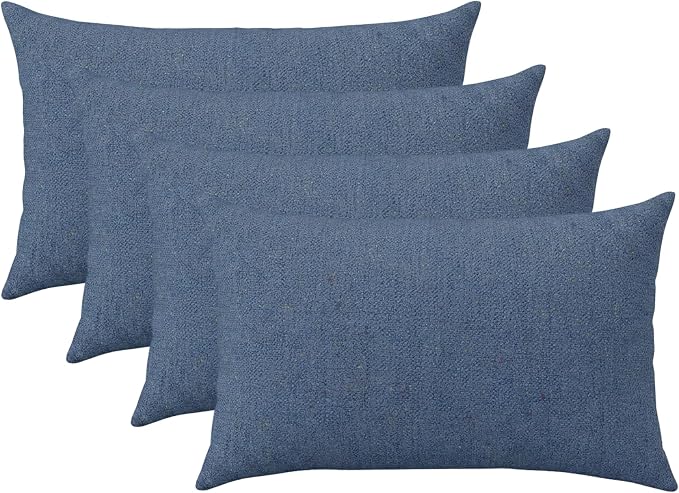 RSH DECOR: Sunbrella Lumbar Throw Pillows Set of 4 | 20" x 12" | Water and Fade-Resistant Performance Fabric | Outdoor Pillow Covers with Down-Alternative Inserts | Made in USA (Sparkle Denim)
