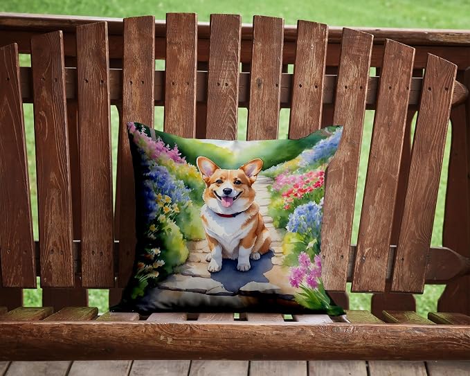 Caroline's Treasures Corgi Spring Path Throw Pillow Machine Washable, Indoor Outdoor Decorative Pillow for Couch, Bed or Patio, 14Hx14W