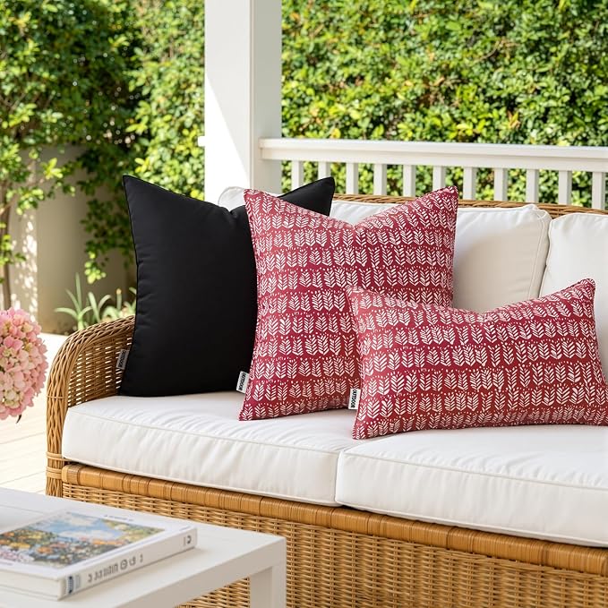 MIULEE Outdoor Pillows with Inserts Set of 2 18x18 Inch Royal Blue | Patio Waterproof Fade Resistant Fluffy Throw Pillows Decorative Garden Natural Accent Leaves Cushion for Home Sofa Decor