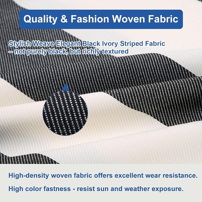 Outdoor Throw Pillow with Insert 18x18 Inch, Set of 2, Piping Edge Waterproof Fade Resistant Decorative Fluffy Pillows for Patio Furniture Chair Bench Couch Sofa - Black Ivory Striped