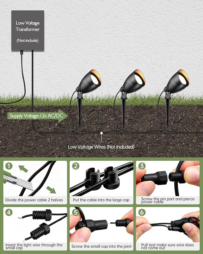 LITFIT Low Voltage Landscape Spotlights,12v Waterproof Outdoor Light,4Pack | Wired Flag Light with Connectors,5.5W 500LM Warm White 2700K LED Landscape Spotlights,Accent Lighting for Yard Tree Garden