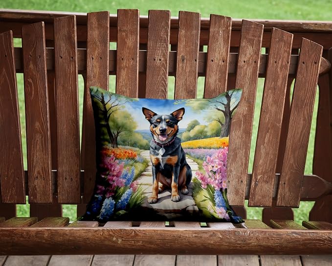 Caroline's Treasures Australian Cattle Dog Spring Garden Throw Pillow Machine Washable, Indoor Outdoor Decorative Pillow for Couch, Bed or Patio, 14Hx14W