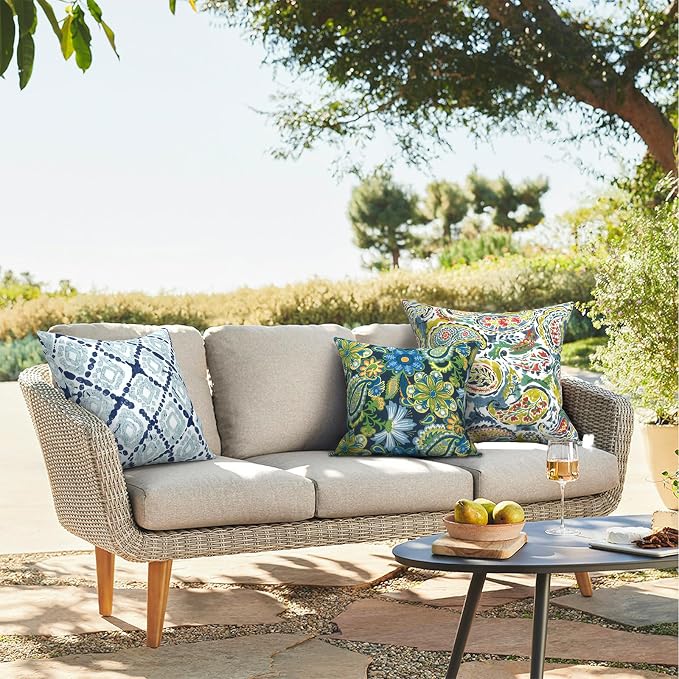 Outdoor Throw Pillows 16x16 Inch, Water Repellent Patio Pillows with Inners Set of 2 for Patio Furniture Home Graden, Wonder Garden