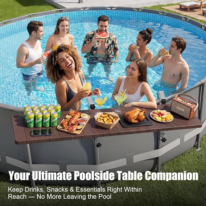 Uniflasy Above Ground Pool Accessories Pool Bar for Above Ground Pool Bar Table 47.2" 110LBS Heavy Duty Swimming Poolside Bar Table Shelf Deck Attachment for Round Oval Pools, Adjustable Folding