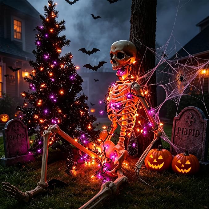 LJLNION Halloween Lights, 29ft 150 Count Black Wire Fairy Mini Lights, 120V UL Certified Incandescent Light String, Connectable for Garden Patio Holiday Party Outdoor Decor, Orange & Purple