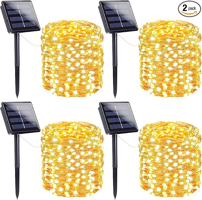 Solar Fairy Lights, 4 Pack Total 800LED 288FT Waterproof String Lights | Warm White, Copper Wire, 8 Lighting Modes Solar Twinkle Lights for Tree Garden Patio Party Outdoor Christmas Decorations