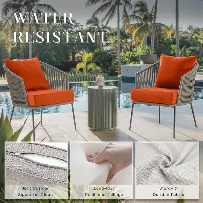 Luxury 24*24*6in Outdoor Patio Cushions, 8 Pieces Orange Outdoor Cushion | 6in Outdoor Patio Cushions, Water-Resistant, Reversible, Removable Cover, for Patio Chairs Sofa Couch Loveseat