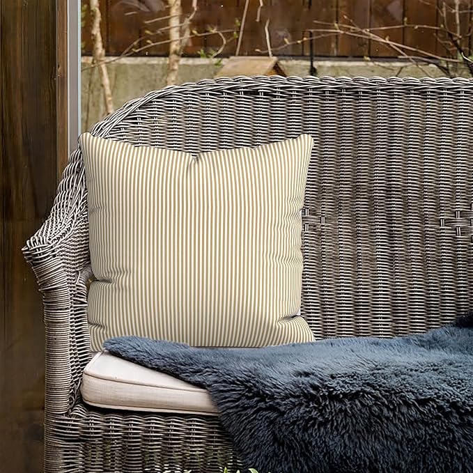 Outdoor Pillows for Patio Furniture 18x18 inch, Square Outdoor Throw Pillows with Inserts, Decorative Toss Pillows for Garden Couch Home Sofa Office Chair, Pack of 2, Stripe Beige