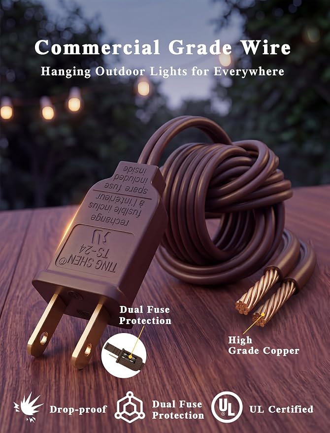 Abeja 25Ft Outdoor Patio String Lights with 27 Clear G40 Bulbs, UL Listed for Porch Bars Deck Wedding Party Markets Decor, 5W, E12 Socket Base, Brown