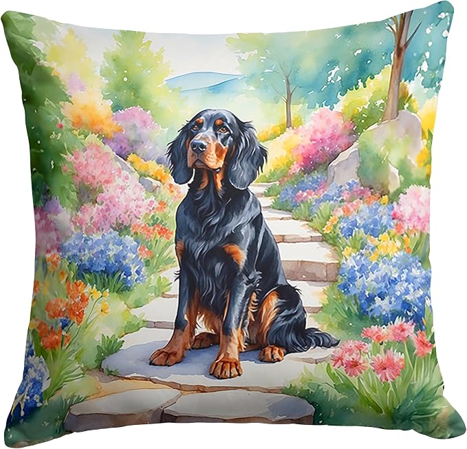 Caroline's Treasures Gordon Setter Spring Path Throw Pillow Machine Washable, Indoor Outdoor Decorative Pillow for Couch, Bed or Patio, 14Hx14W
