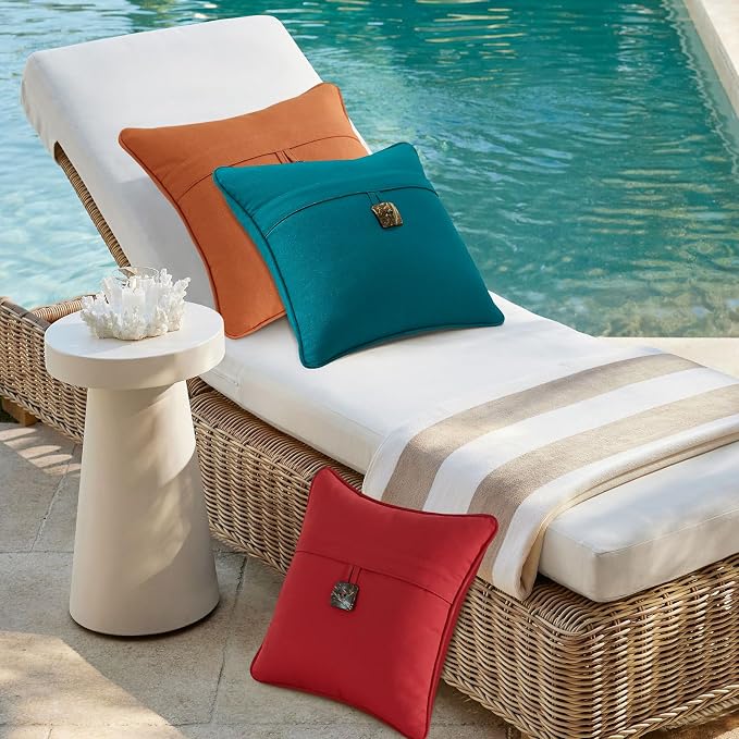Outdoor Sunbrella Decorative Pillows with Coconut Button Pack of 4, 16" x 16" Outdoor Pillow Set for Couch Bed Throw Patio Sofa, Spectrum Peacock