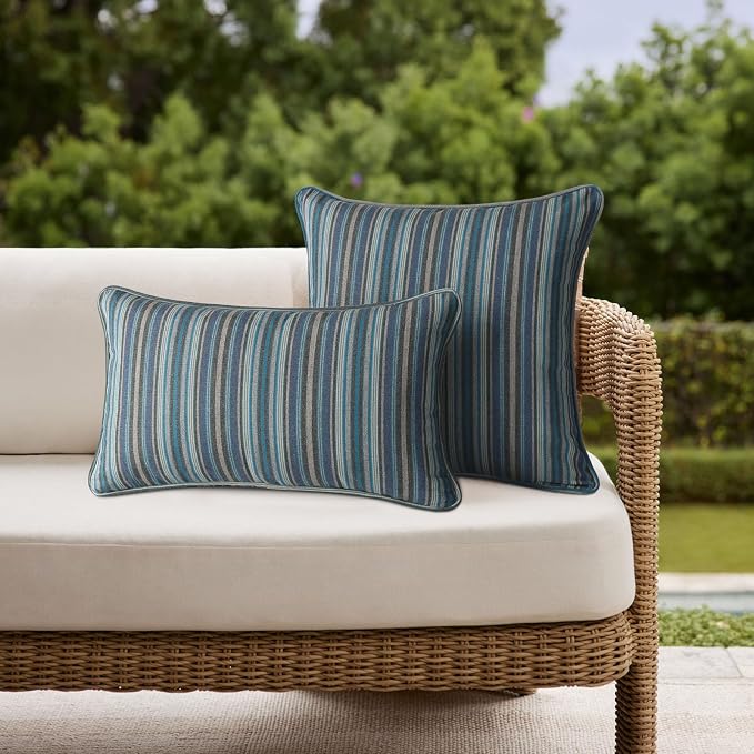 Unimatta Sunbrella Decorative Outdoor Water Repellent Throw Pillows with Inserts, Set of 4, 20" x12" Pillows for Patio, Backyard, Bed, Couch, and Patio Furniture, Troupe Dock