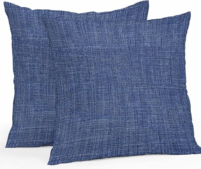 Vandarllin Outdoor Throw Pillows Covers 20x20 inch Set of 2 Waterproof Navy Blue Linen Decorative Zippered Cushion Covers for Patio Furniture, Farmhouse Pure Color Lumbar Pillowcases