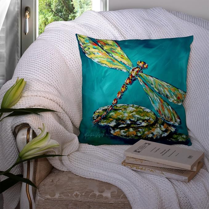 Caroline's Treasures MW1144PW1414 Insect - Dragonfly Matin Fabric Decorative Pillow Machine Washable, Indoor Outdoor Decorative Pillow for Couch, Bed or Patio, 14Hx14W