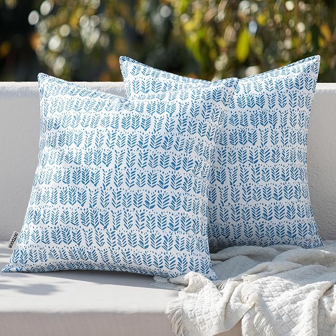 MIULEE Outdoor Lumbar Pillows with Inserts Set of 2 12x20 Inch White | Patio Waterproof Fade Resistant Fluffy Throw Pillows Decorative Garden Natural Accent Leaves Cushion for Home Sofa Decor