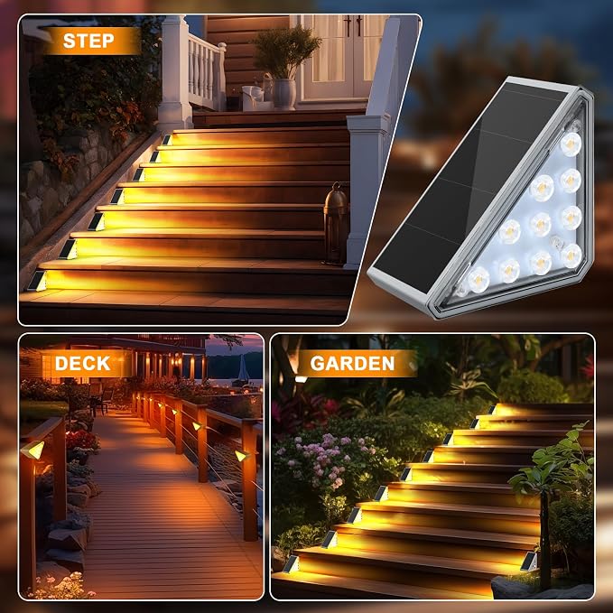 AUDLES Solar Step Lights, 8 Pack Warm White Stair Lights Outdoor Waterproof | LED Solar Deck Light for Outside, IP67-WATERPROOF Light Decor for Stair, Deck, Front Step, Front Porch, Patio and Backyard