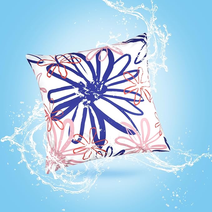 Pyonic Outdoor Waterproof Pillow Covers Pack of 2 Dahlia Water Resistant Decorative Outdoor Pillow Covers 18x18 inch Square Patio Pillows for Funiture Garden,White