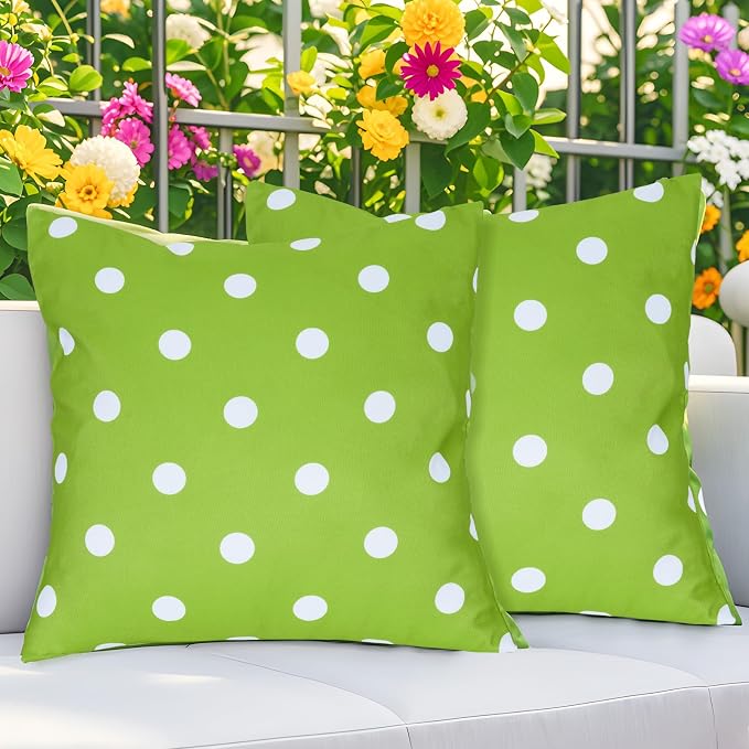 Eternal Beauty 20X20'' Set of 2 Outdoor Decorative Pillow Covers Waterproof Outdoor Pillow Covers for Spring Summer Patio Throw Pillows, 20X20 inches, Green Polka Dot