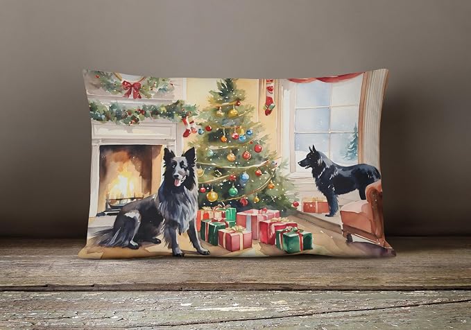 Caroline's Treasures DAC2608PW1216 Belgian Sheepdog Cozy Christmas Throw Pillow Machine Washable, Indoor Outdoor Decorative Pillow for Couch, Bed or Patio, 12HX16W