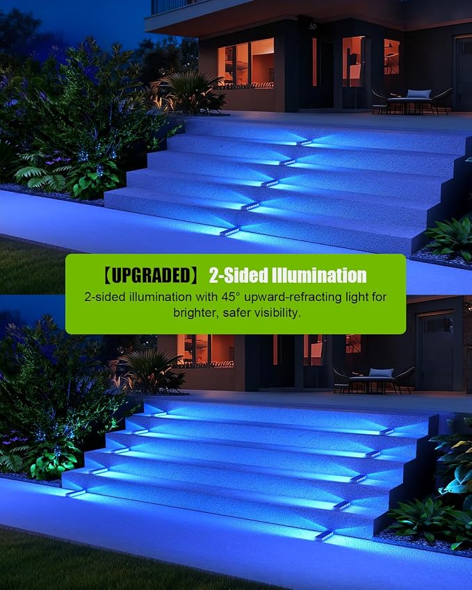 DetarZinLED Blue Solar Lights for Outside 2 Pack, 12 LEDs 2-Sided Illumination Solar Dock Lights Outdoor IP68 Waterproof, Auto On/Off Solar Deck Lights for Steps,Stairs,Driveway,Pathway,Sidewalk,Porch