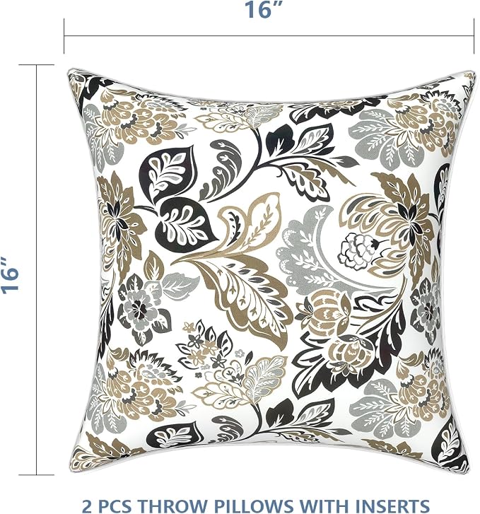 LVTXIII Set of 2 Patio Throw Pillows Waterproof 16"x16" Fade Resistant Outdoor Throw Pillows with Inserts, Fluffy Decorative Garden Toss Pillow Cushions for Home Patio Coach Sofa Use, Dailey Tan