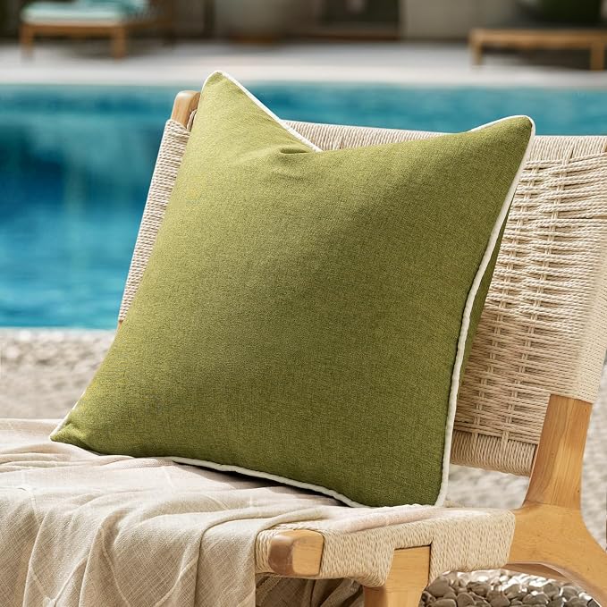 ANRODUO Set of 2 Outdoor Waterproof Pillow Covers 16x16 Inch Sage Green Decorative Throw Pillow Covers Linen Square Solid Color Couch Pillow Covers for Patio Tent Bed Sofa and Living Room Summer Decor