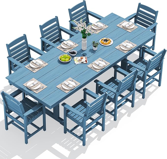 SERWALL Outdoor Dining Chairs Set of 2, All-Weather HDPE Patio Chair with 19.7" Widened Seat, for Backyard, Garden, Blue