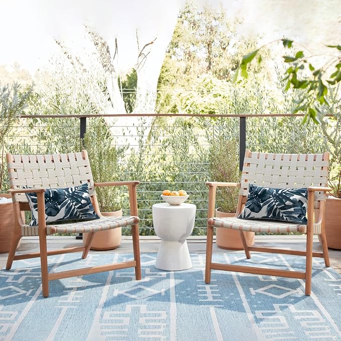 LVTXIII Set of 2 Outdoor Lumbar Pillows for Patio Furniture with White Piping, 12"x20" Fade Resistant Patio Lumbar Pillows with Inserts for Home Coach Sofa Use, Palm Blue