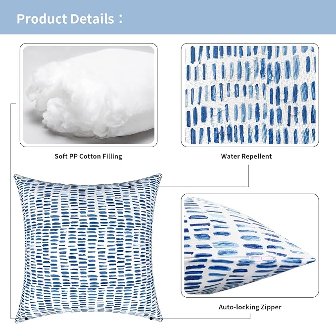 Outdoor Pillows for Patio Furniture 20x20 inch, Square Outdoor Throw Pillows with Inserts, Decorative Patio Pillows for Garden Couch Home Sofa Office Chair, Pack of 2, Pebble Blue