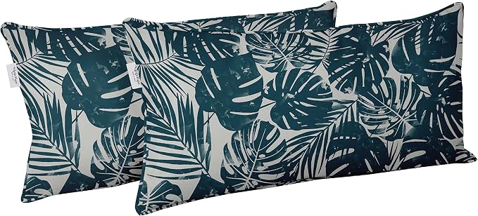 Indoor/Outdoor Polyester Fabric Lumbar Pillow Cover, All-Weather Waterproof Rectangular Cushion Case for Patio Furniture, 16 x 24 Set of 2 - Pineapple with Animal Skin-66