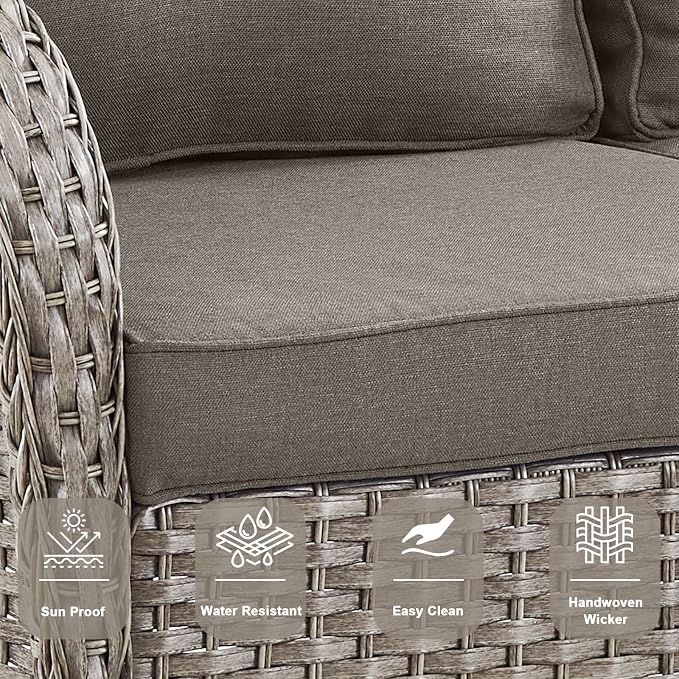 Belord 5 Piece Outdoor Patio Furniture Set with Deep Seating Swivel Rocker Chairs Loveseat and Rattan Coffee Table Outdoor Conversation Sets for Deck Backyard Poolside,Gray Wicker Gray Cushion