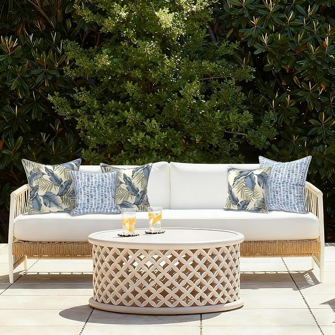 LVTXIII Outdoor Throw Pillow Covers 16x16 inch Waterproof Tropic Accent Pillow Cases Fluffy Outdoor Cushion Covers for Garden and Patio Furniture Decoration,2 Pack,‌Lush Palm Blue