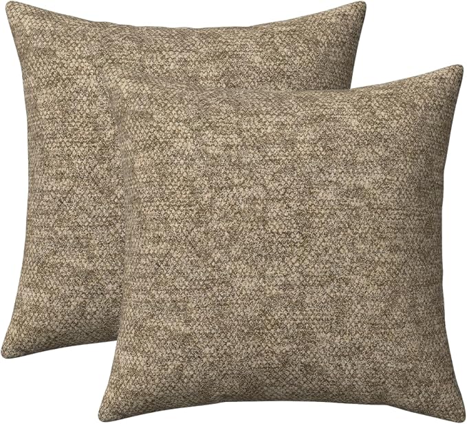 RSH DECOR: Sunbrella Square Throw Pillows Set of 2 | 17" x 17" | Water and Fade-Resistant Performance Fabric | Outdoor Pillow Covers with Down-Alternative Inserts | Made in USA (Berber Cafe)