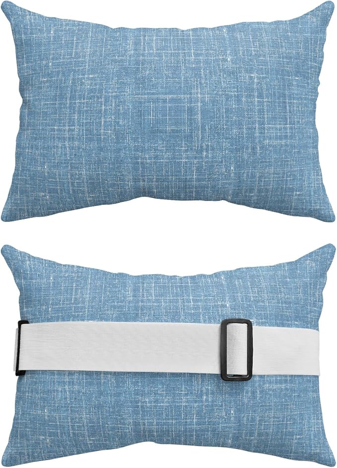 Outdoor Lumbar Pillow Set of 2, Sky Blue Waterproof Beach Headrest Pillow with Inserts, Farmhouse Vintage Blue Solid Color Modern Recliner Throw Pillows for Patio Furniture, 11 x 16